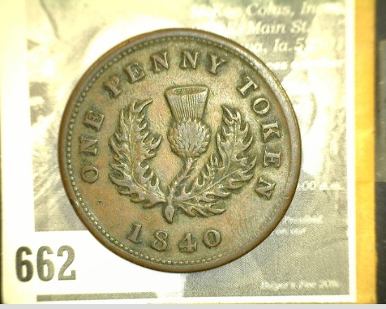 1840 Province of Nova Scotia One Penny Token.