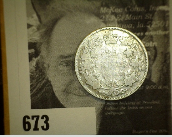 1882 H Queen Victoria Canada Twenty-Five Cent Silver. Weak date.