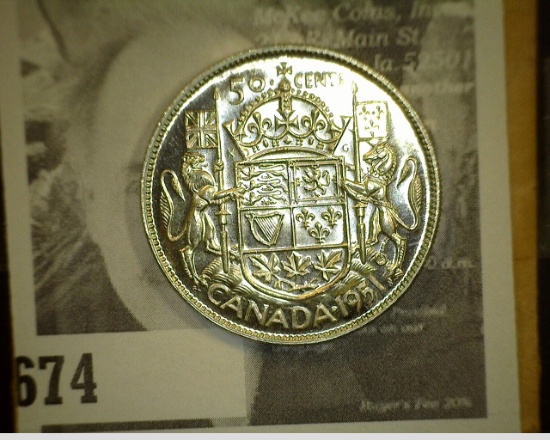 1951 King George VI Canada Silver Half Dollar, MS64.