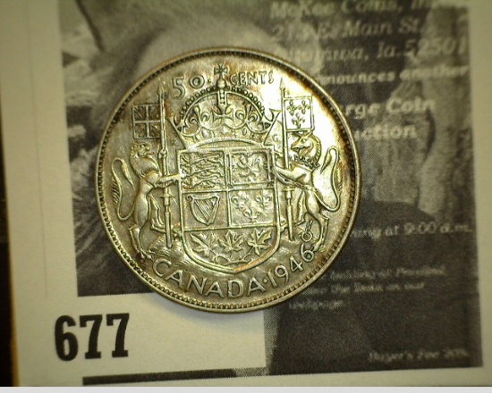 1946 King George VI Canada Silver Half Dollar, VF.
