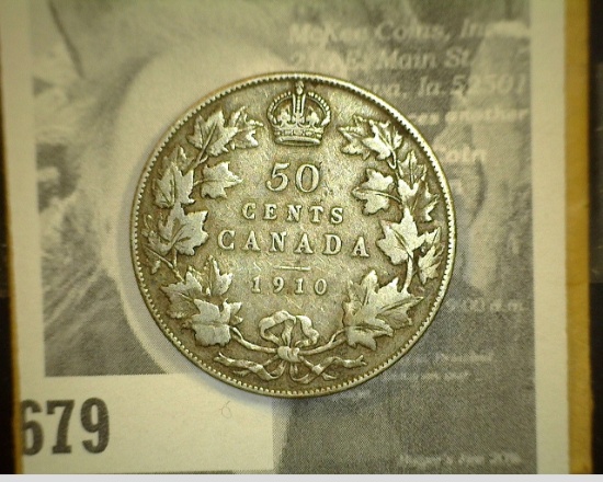 1910 King Edward VII Canada Silver Half Dollar, Var. Rev.:EL. Very Fine.