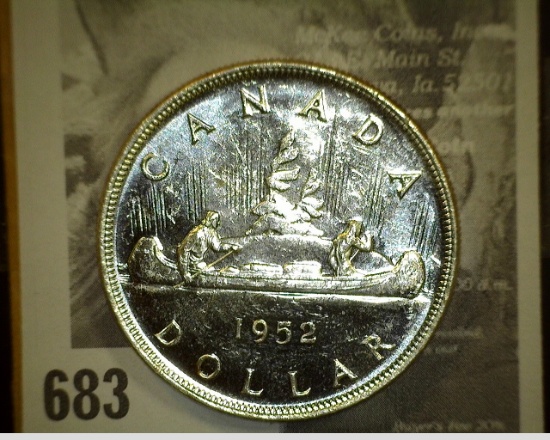 1952 King George VI Canada Silver Dollar, MS63.