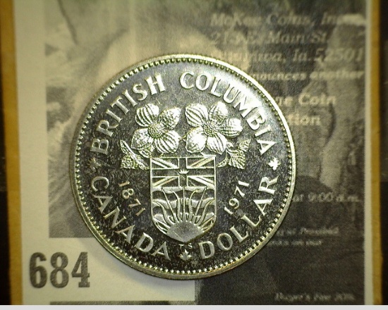 1871-1971 British Columbia Canada Dollar, Prooflike.