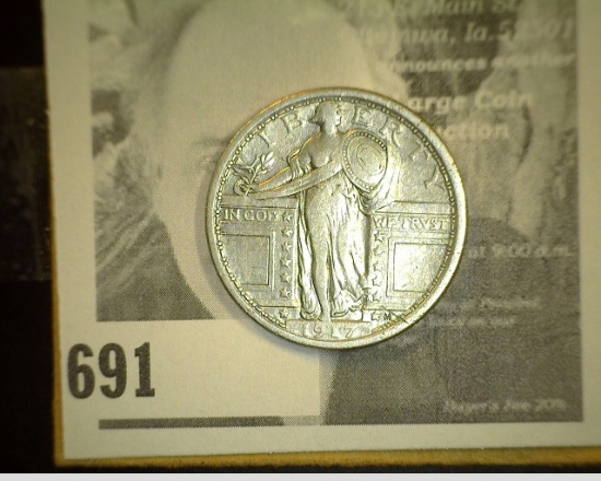 1917 P Type One (Bare-breasted) U.S. Standing Liberty Quarter.