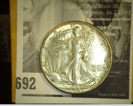 1941 P Super High Grade Silver Walking Liberty Half Dollar.