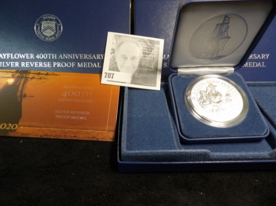 1620-2020 Mayflower 400th Anniversary Silver Reverse Proof Medal, Philadelphia Mint, 99.9% Silver, O