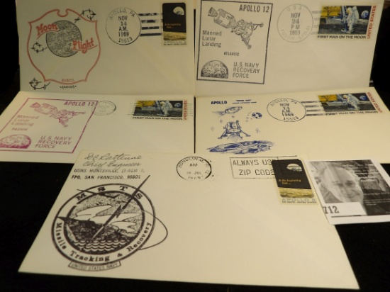 (4) different Apollo Spacecraft Stamped & Postmarked Covers & a 1969 MSTS Missile Tracking & Recover
