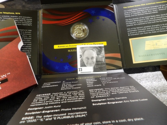 2020 S American Innovation Massachusetts $1 Reverse Proof Coin in original package as issued by the