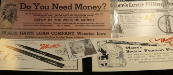 (4) different Old Advertising Ink Blotters "Black Hawk Loan Company" Waterloo, Iowa & Moore's Founta