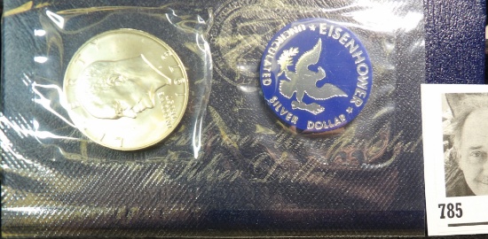 1973 S U.S. Silver Eisenhower Dollar in original blue pack of issue.