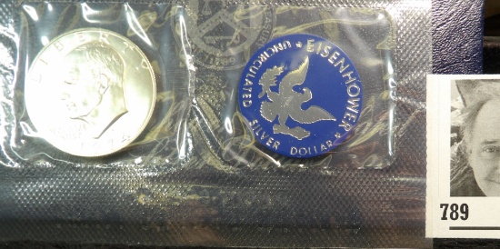 1974 S U.S. Silver Eisenhower Dollar in original blue pack of issue.
