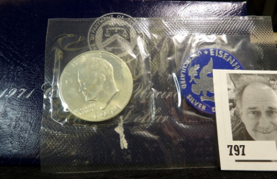 1971 S U.S. Silver Eisenhower Dollar in original blue pack of issue.