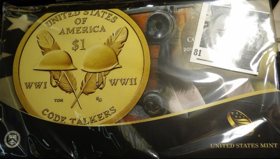 2016 Code Talkers American $1 Coin & Currency Set, original as issued by the U.S. Mint.