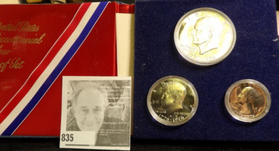 1776-1976 S U.S. Silver Bicentennial Proof Set with Silver Quarter, Half-Dollar, & Dollar in origina