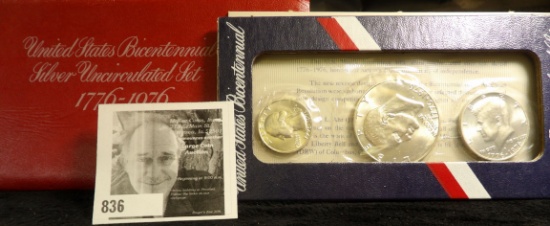 1776-1976 S U.S. Silver Bicentennial Uncirculated Set with Silver Quarter, Half-Dollar, & Dollar in