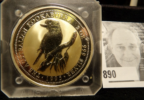 1995 Australia Kookaburra 2 Oz. Proof .999 Fine Silver $2 Coin.