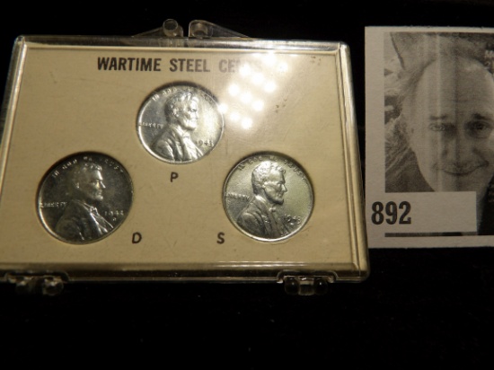 1943 P, D, & S Wartime Steel Cents in a plastic case.
