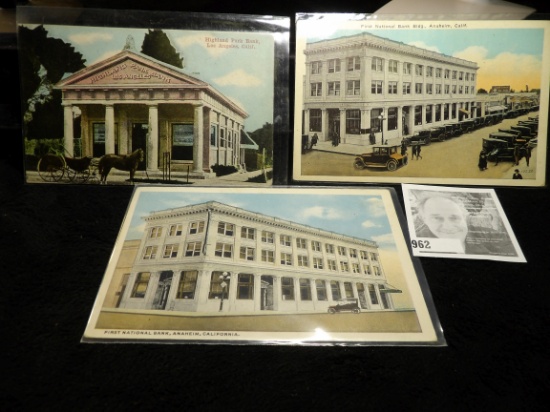 (3) Different Post Cards from Banking establishments. Early 1900.