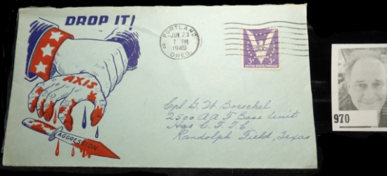 June 23, 1945 Military Propaganda Stamped & Postmarked Cover depicting Uncle Sam's had grabbing the