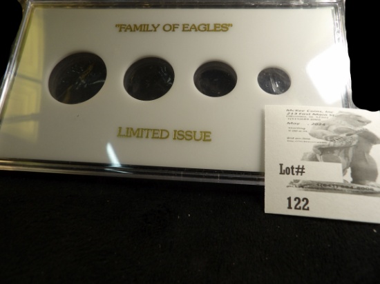 "Family of Eagles", "Limited Issue", rev. "United States Gov't Gold", "$50 $25 $10 $5 ". Capital sty