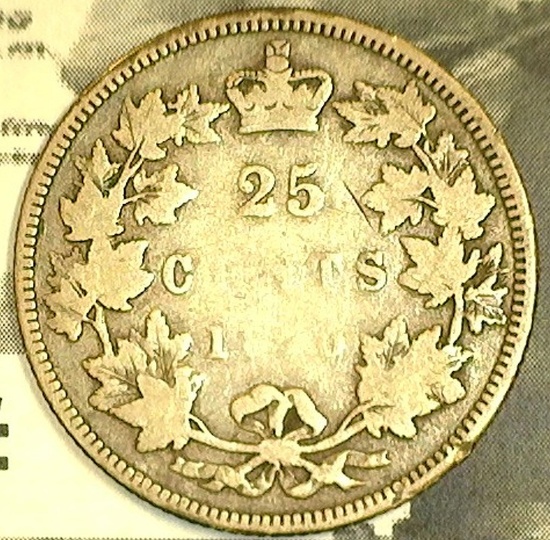 1870 Queen Victoria Canada Silver Quarter.