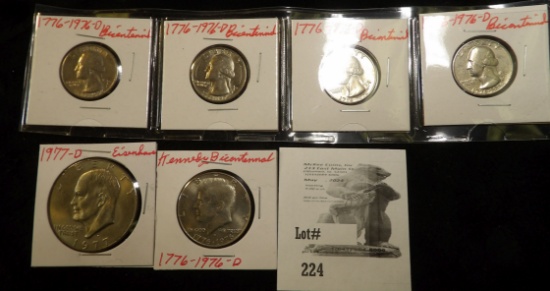 (4) 1776-1976 D Bicentennial Quarters; 1776-1976 D Bicentennial Half Dollar; & 1977 D Eisenhower Dol