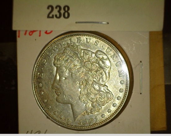 1921 D Morgan Silver Dollar, AU.