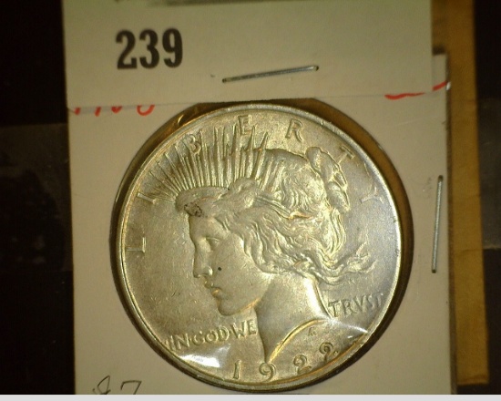 1922 P Peace Silver Dollar, EF.