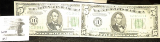 Pair of Series 1934A $5 Federal Reserve Note, "H" St. Louis, Mo.