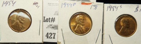 1954, 54D & 54S BU. Full Red Lincoln Head Cents.