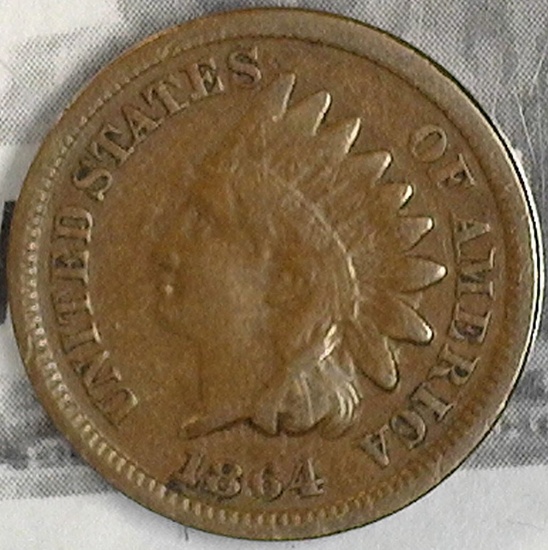 1864 Bronze Indian Head Cent VG.