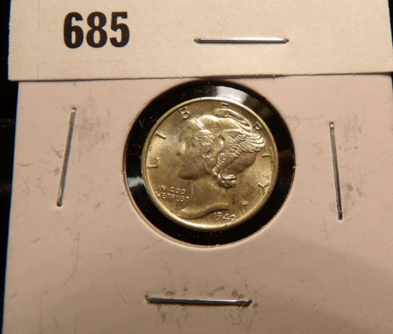 1940 S Mercury Dime, BU with full bands, carded.