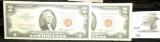 Pair of Series 1963 $2 U.S. Notes, Red Seal, CU in sequential serial numbers.