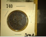 1853 U.S. Large Cent. Nice AU, carded.