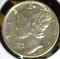 1940 D Silver Mercury Dime, AU-Unc. Carded.