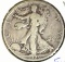 1929 S Silver Walking Liberty Half Dollar, Full Rims, VG. Carded.