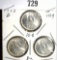 (3) 1944 D Philippines Silver Ten Cent coind, BU. Carded.