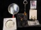 Necklace 14K Gold Tone in original packaging; Magnifying glass; Pair of clip on simulated Pearl earr
