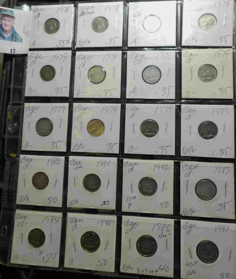 (20) 1978-1987  Canada Dimes, all carded and priced thirty years ago.
