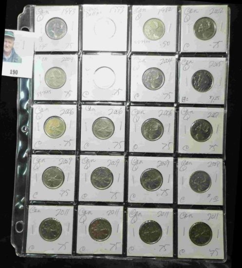 (20) Canada Caribou Quarters, carded, and in a plastic page. Dates 1993-2011. All high grade. Priced