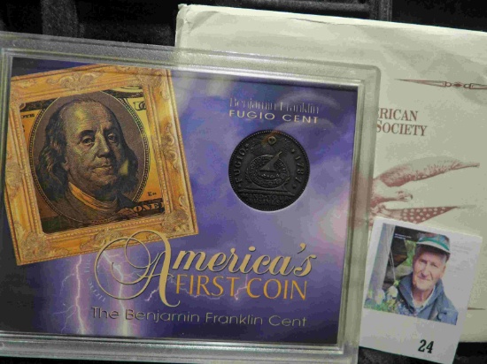 1787 Replica Benjamin Franklin Fugio Cent America's First Coin in a special case of issue.