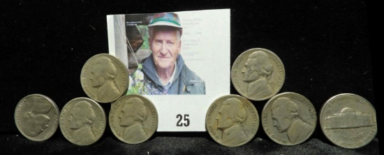 (8) 1939 S Semi-keydate Jefferson Nickels. Circulated.