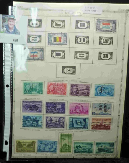 (20) U.S. Stamps dating 1943-1946. Hinged on an album page.