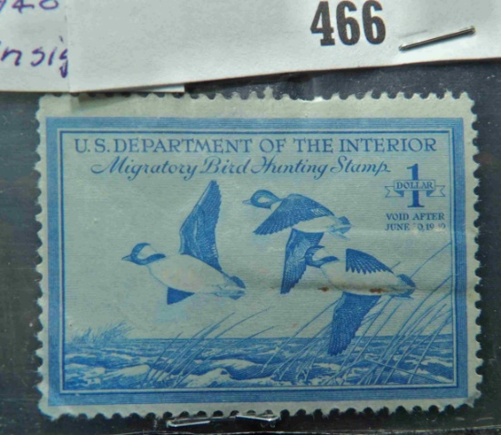 RW15 $1 U.S. Department of the Interior Migratory Bird Hunting Stamp, Unsigned.