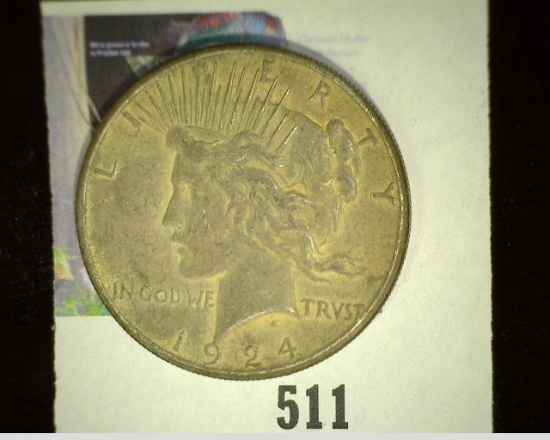 1924 S U.S. Silver Peace Dollar, some pock marks on the reverse.