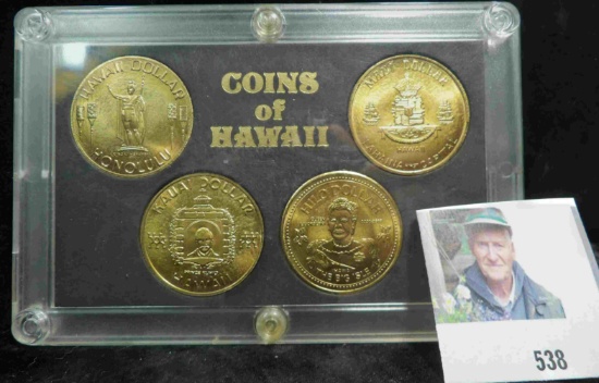 Four-coin Set "Coins of Hawaii", 39mm, brass, encased.