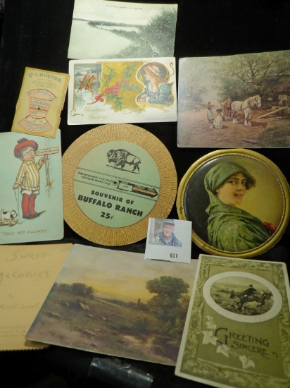 17 Year Calendars 1935-1951; Souvenir of Buffalo Ranch which calculates mileage; greeting cards; and