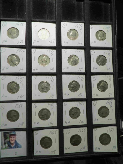 19-piece Set of all different 1965-1979 date or Mint mark Washington Quarters. All carded.