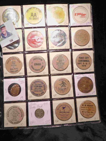 20-Pocket Plastic Page full of Fiber Tokens, Wooden Nickels, and Good Fors. All ready for the show i