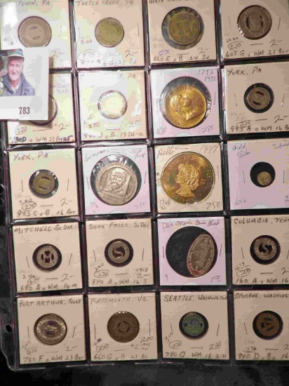 20-Pocket Plastic Page full of Medals, Tokens, and etc. All ready for the Coin show.